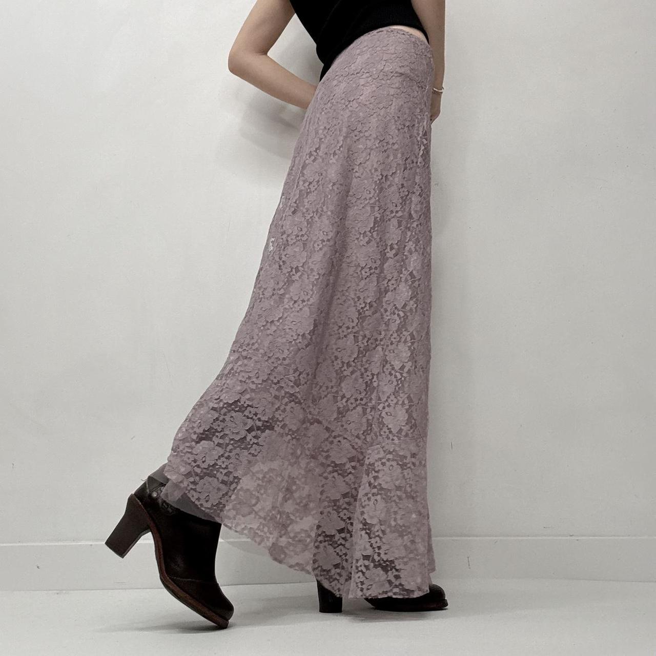 Lilac lace sheer asymmetric maxi skirt