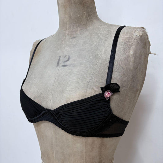 Pleated black sheer french bra