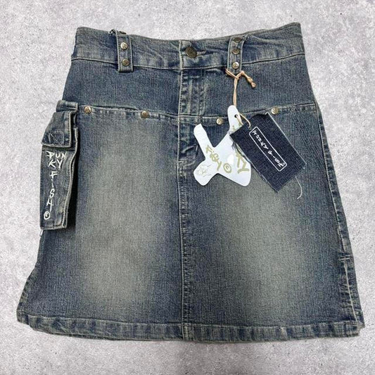 Mini cargo denim skirt