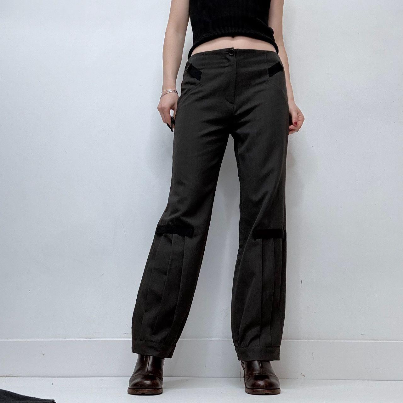 Pleated grey low-rise puff trousers