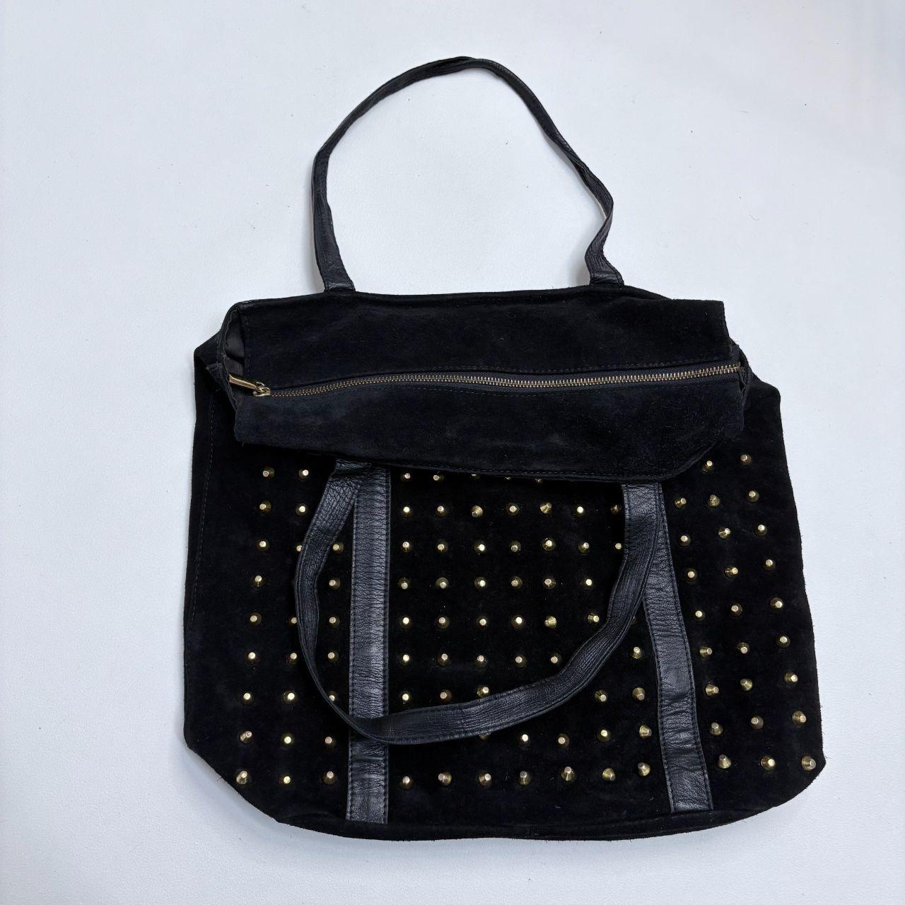 Black suede studded hardware bag