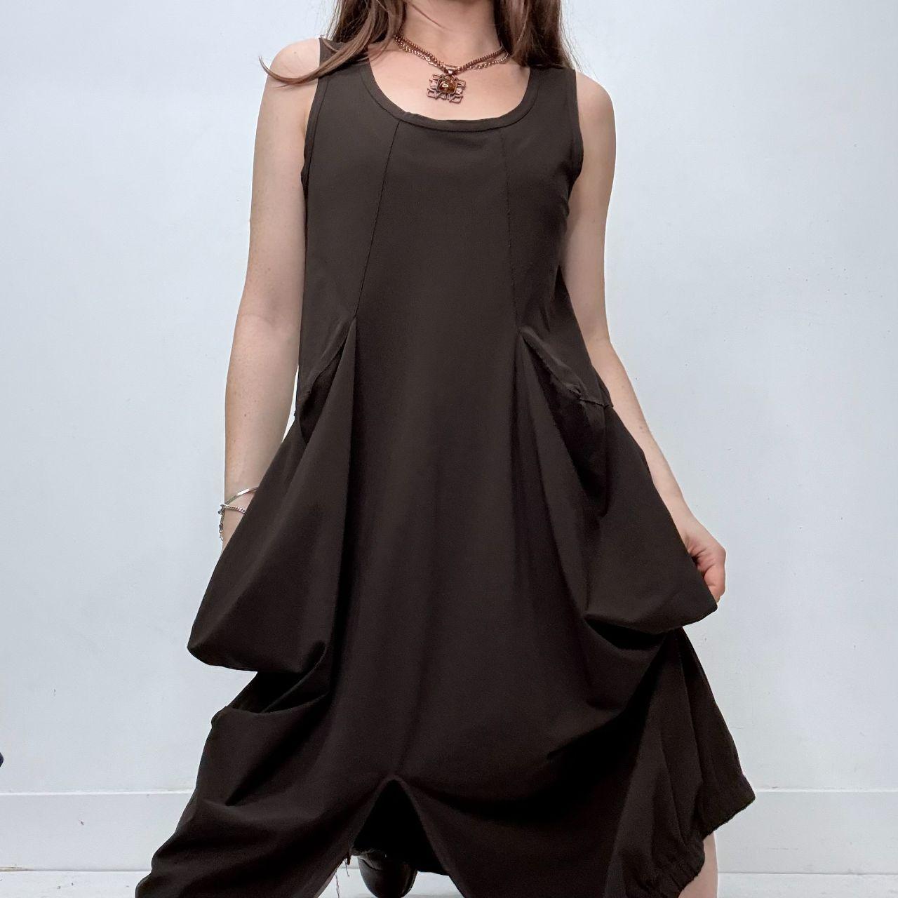Brown gathered puff midi dress