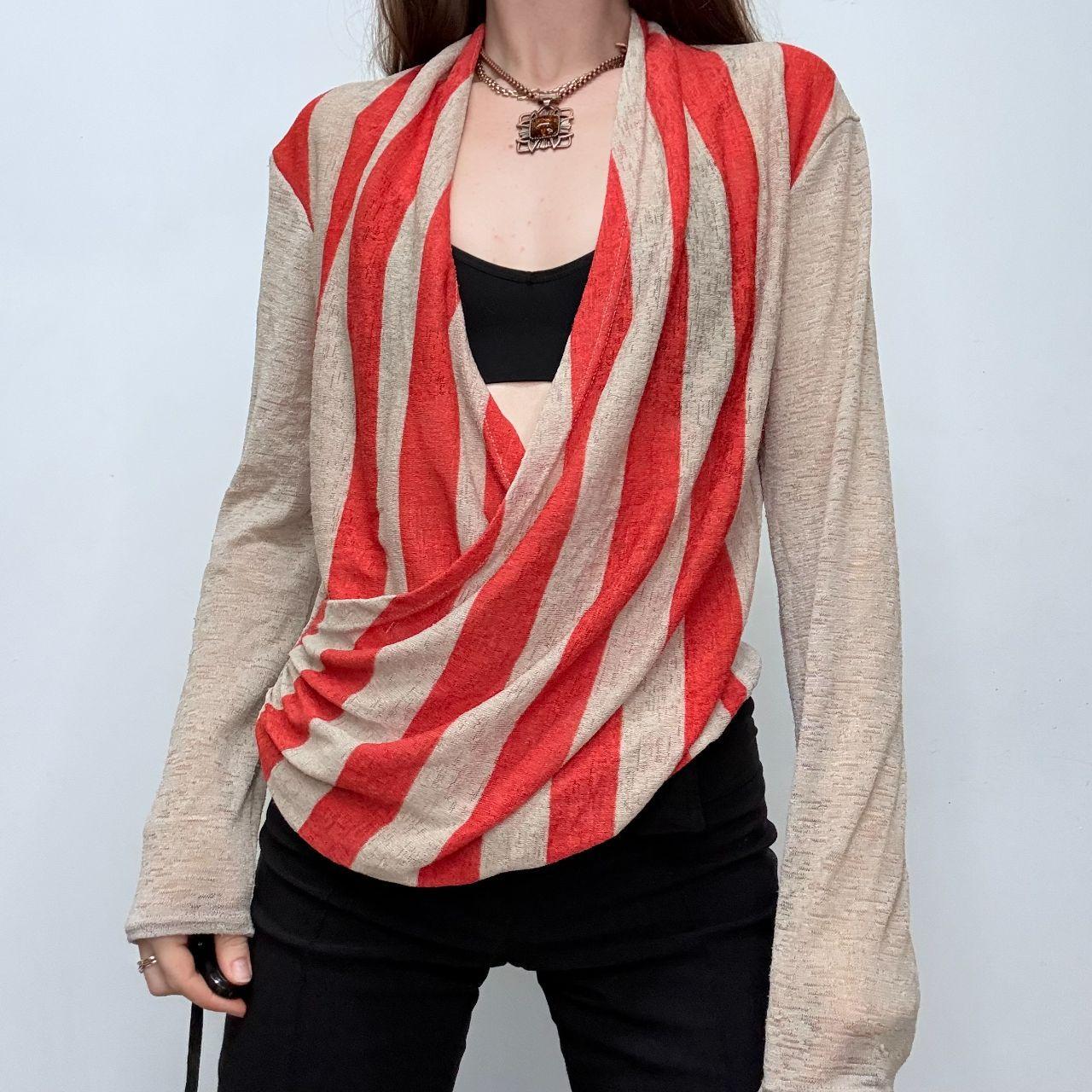 Striped draped sheer knit cardigan