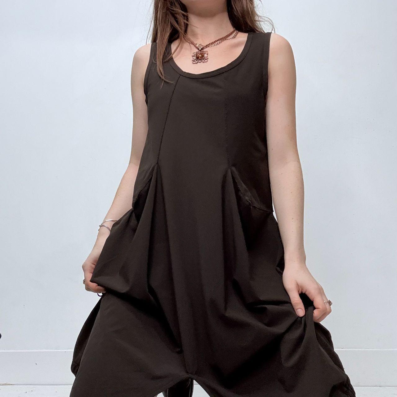 Brown gathered puff midi dress