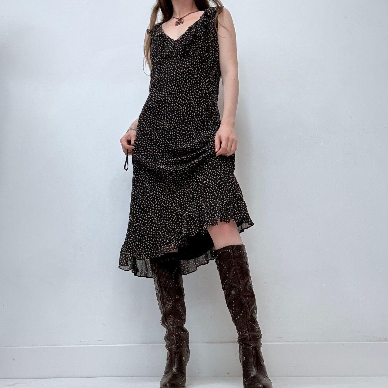 Black polkadot bias cut dress