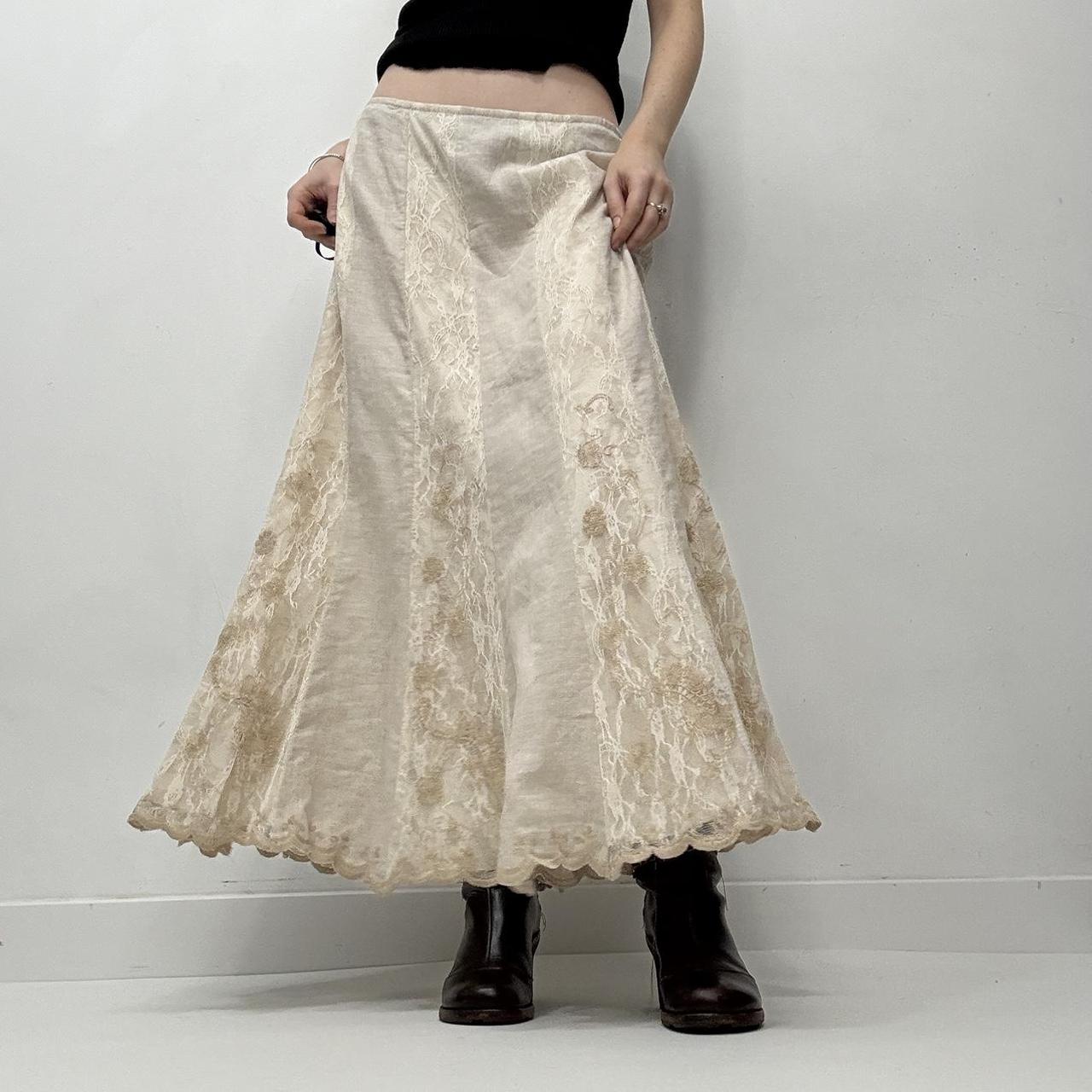 Cream lace linen panelled floaty skirt