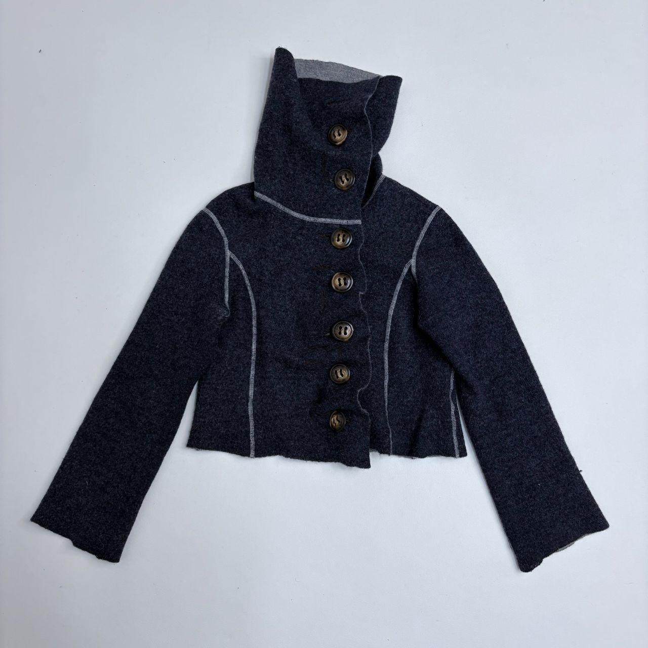 Navy asymmetric button flare jacket