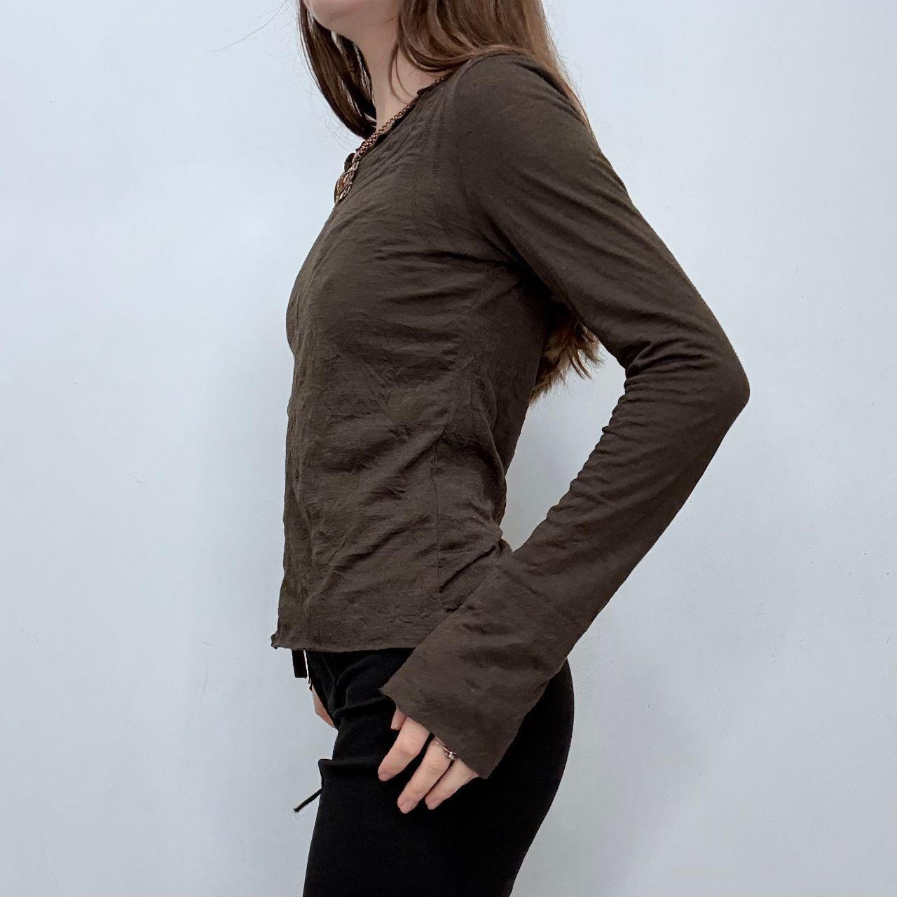 Brown asymmetric long sleeve shirt