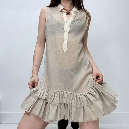 Pinstripe ruffle shirt dress