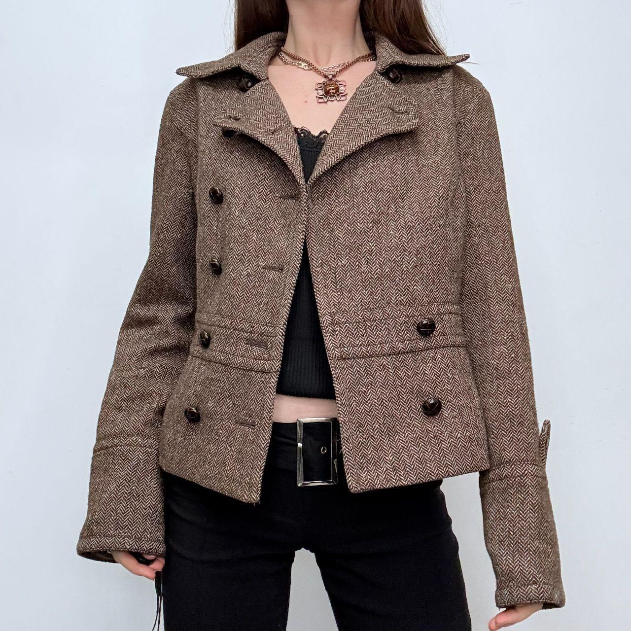 Tan flared tweed pea coat