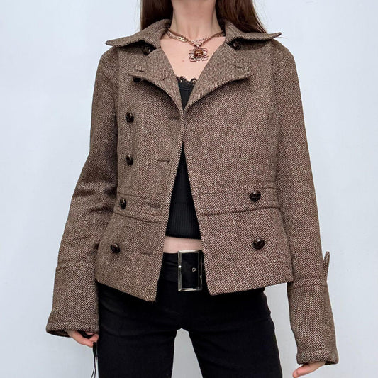 Tan flared tweed pea coat