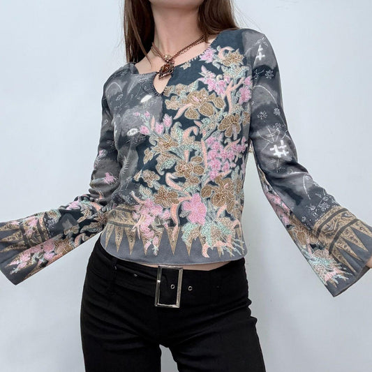 Graphic floral patterned flared top