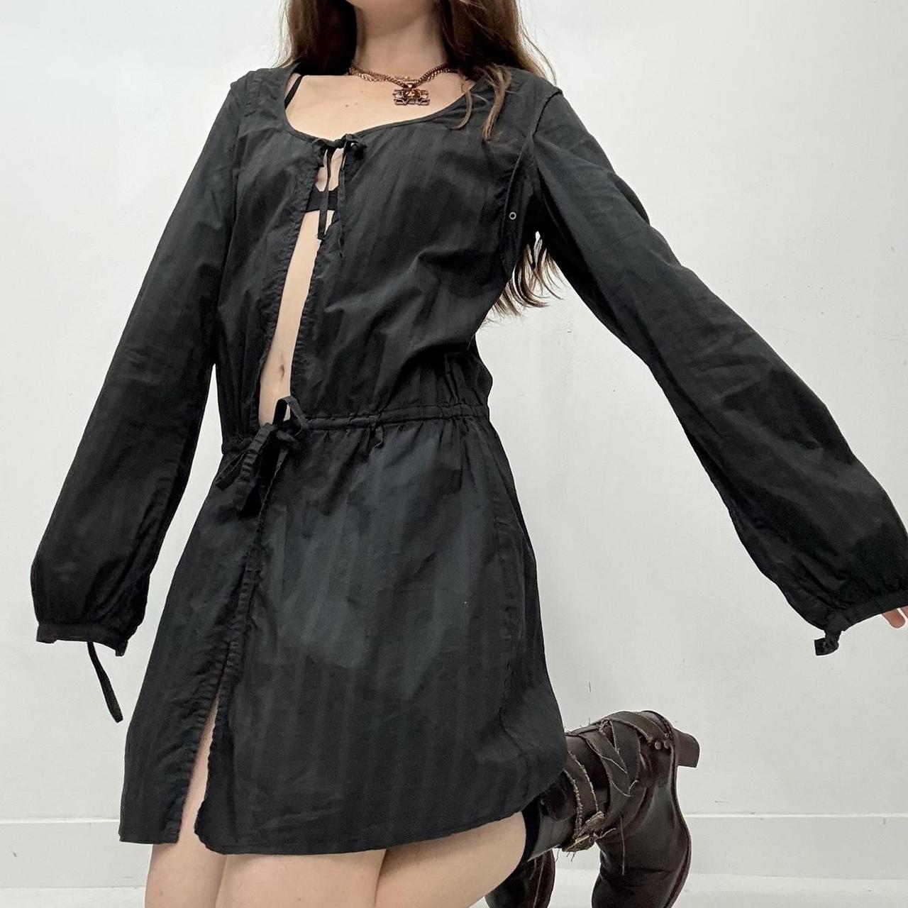 Black pinstripe cargo puff dress