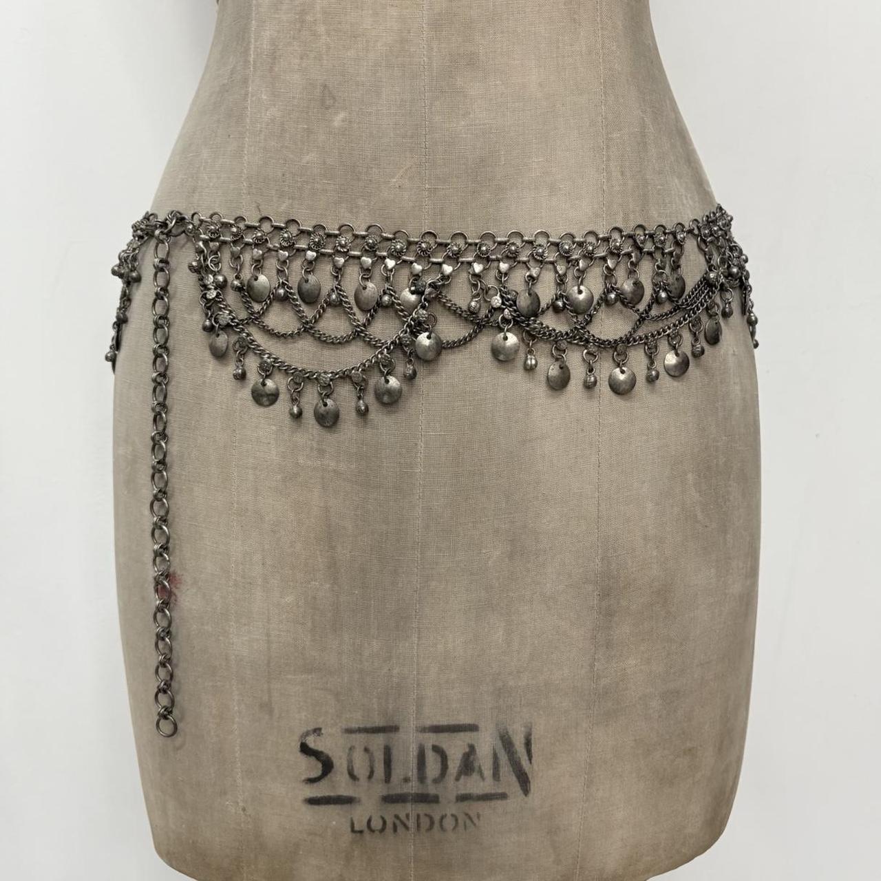 Silver coin chain draped belt
