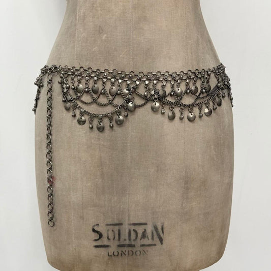 Silver coin chain draped belt