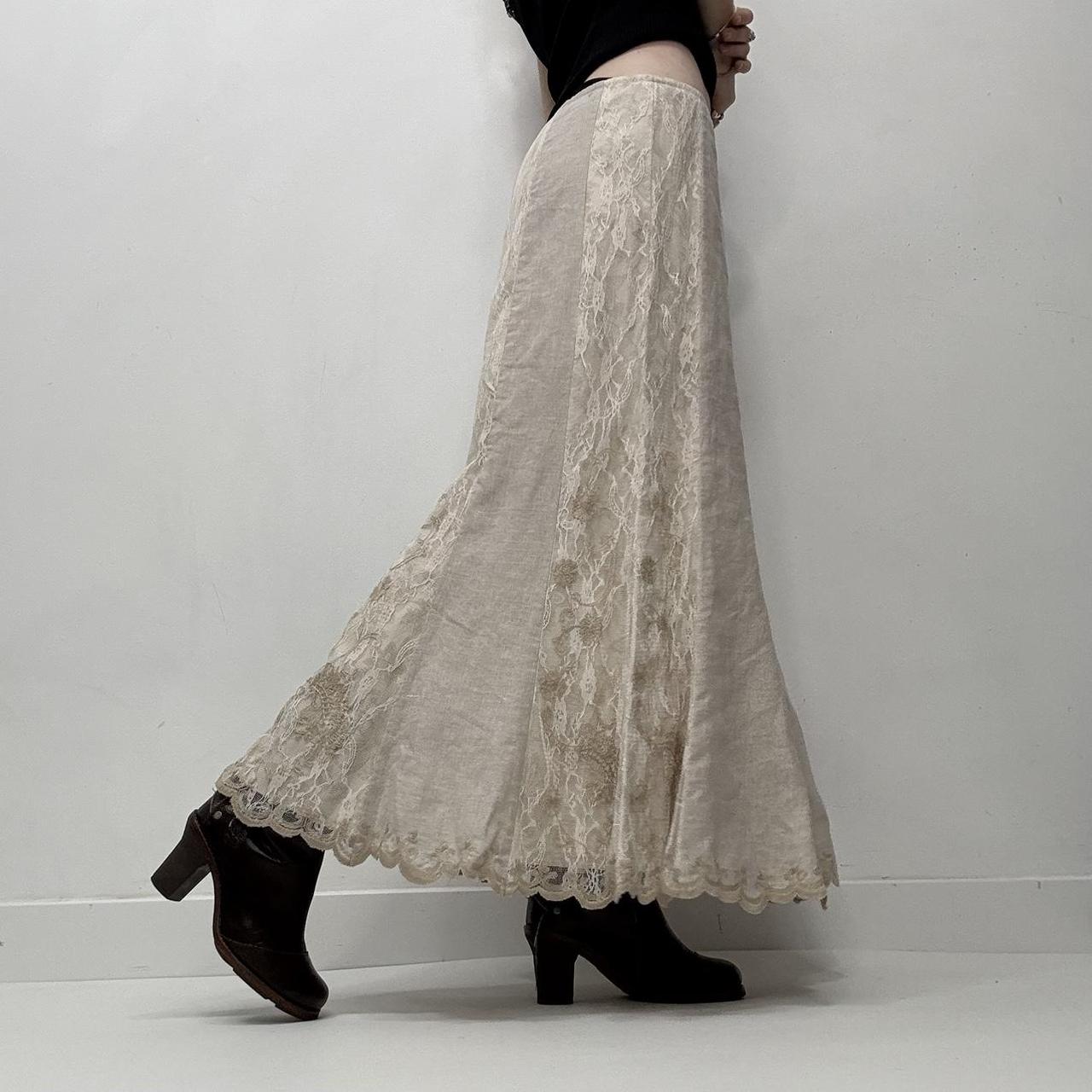 Cream lace linen panelled floaty skirt