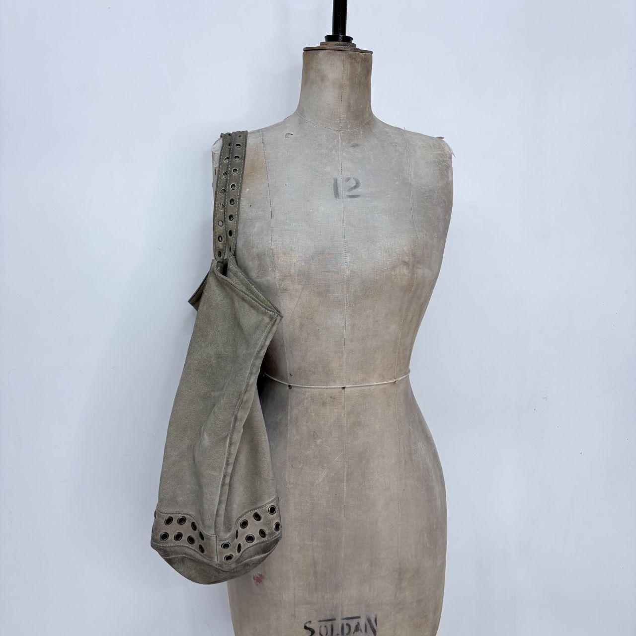 Khaki suede eyelet bag