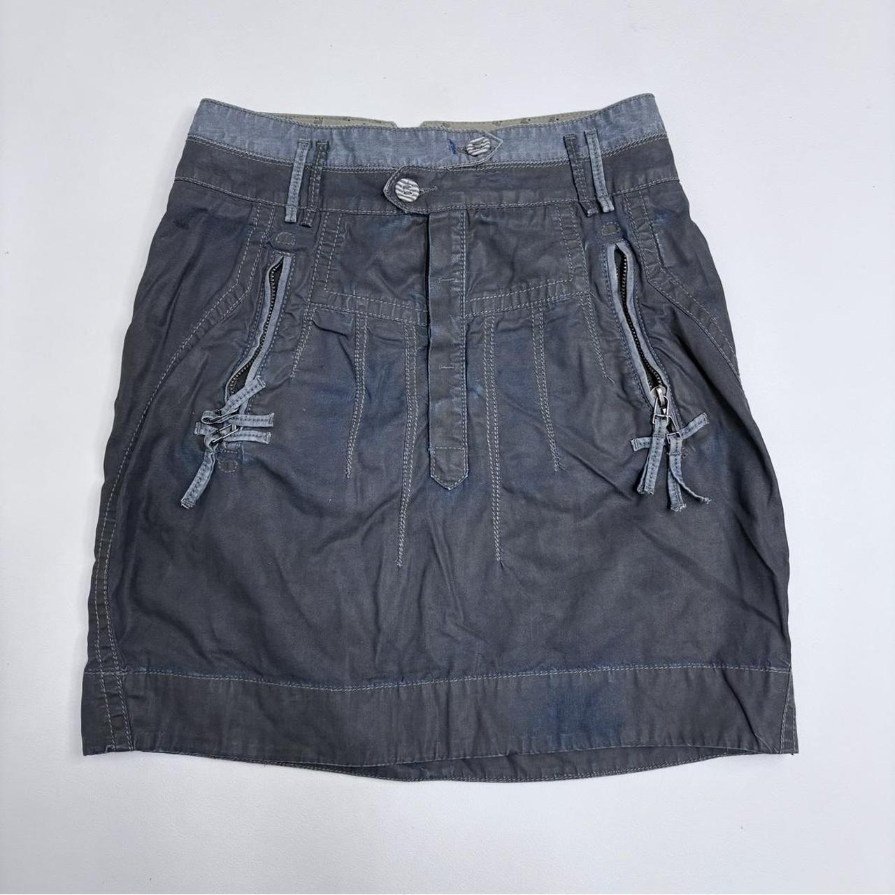 Utility cargo asymmetric button skirt