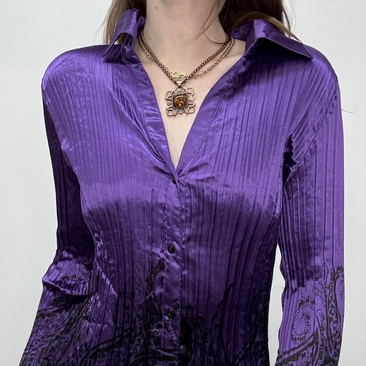 Purple satin crinkle flared shirt