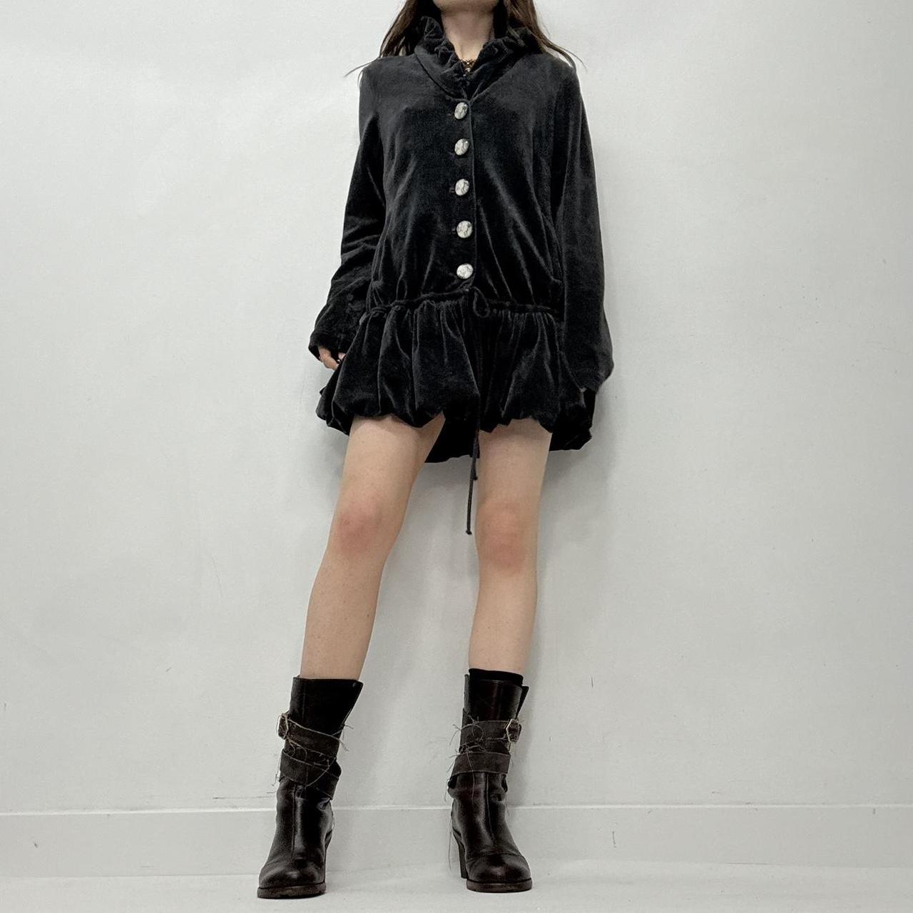 Velvet puff button up cinched dress
