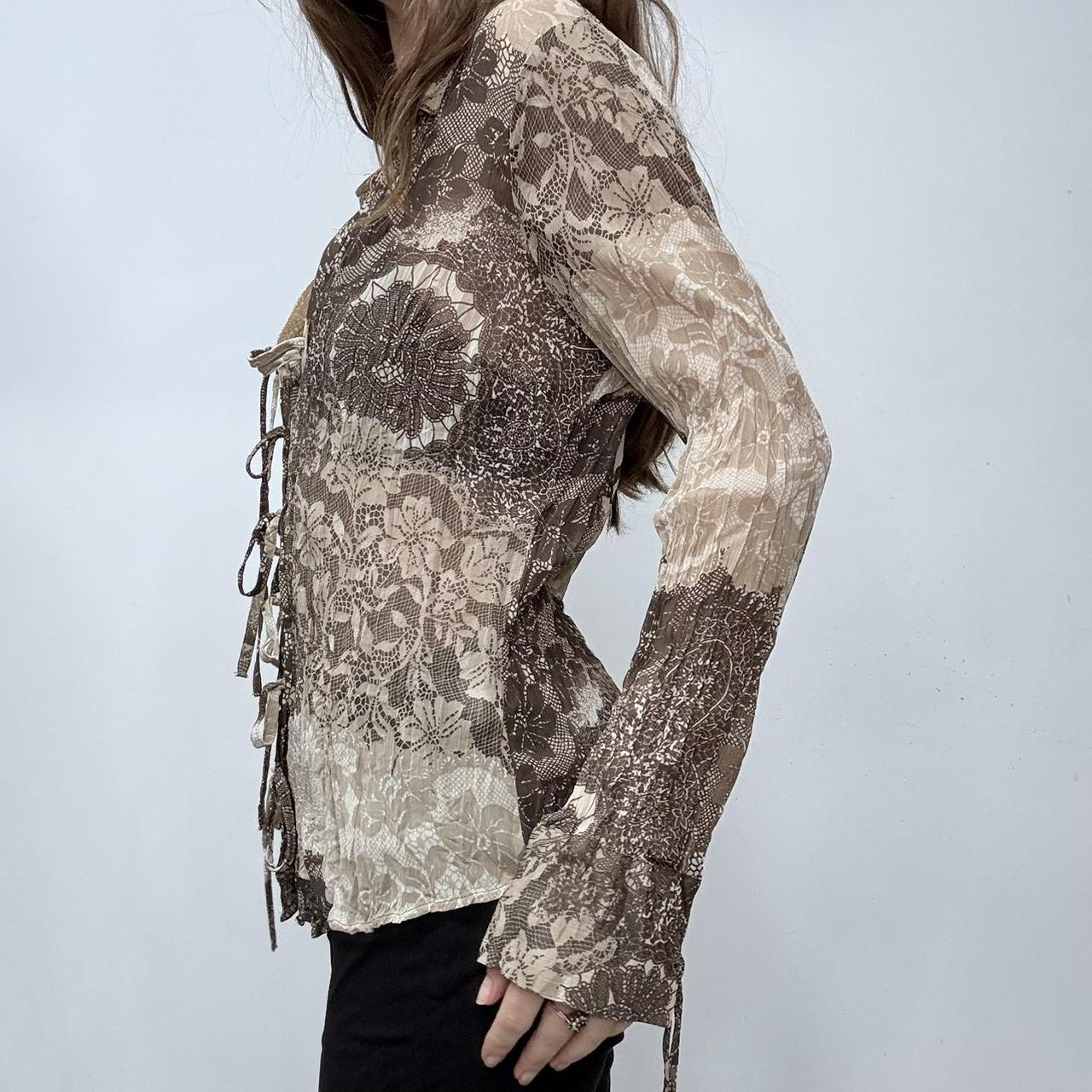 Sheer brown lace up corset paisley shirt