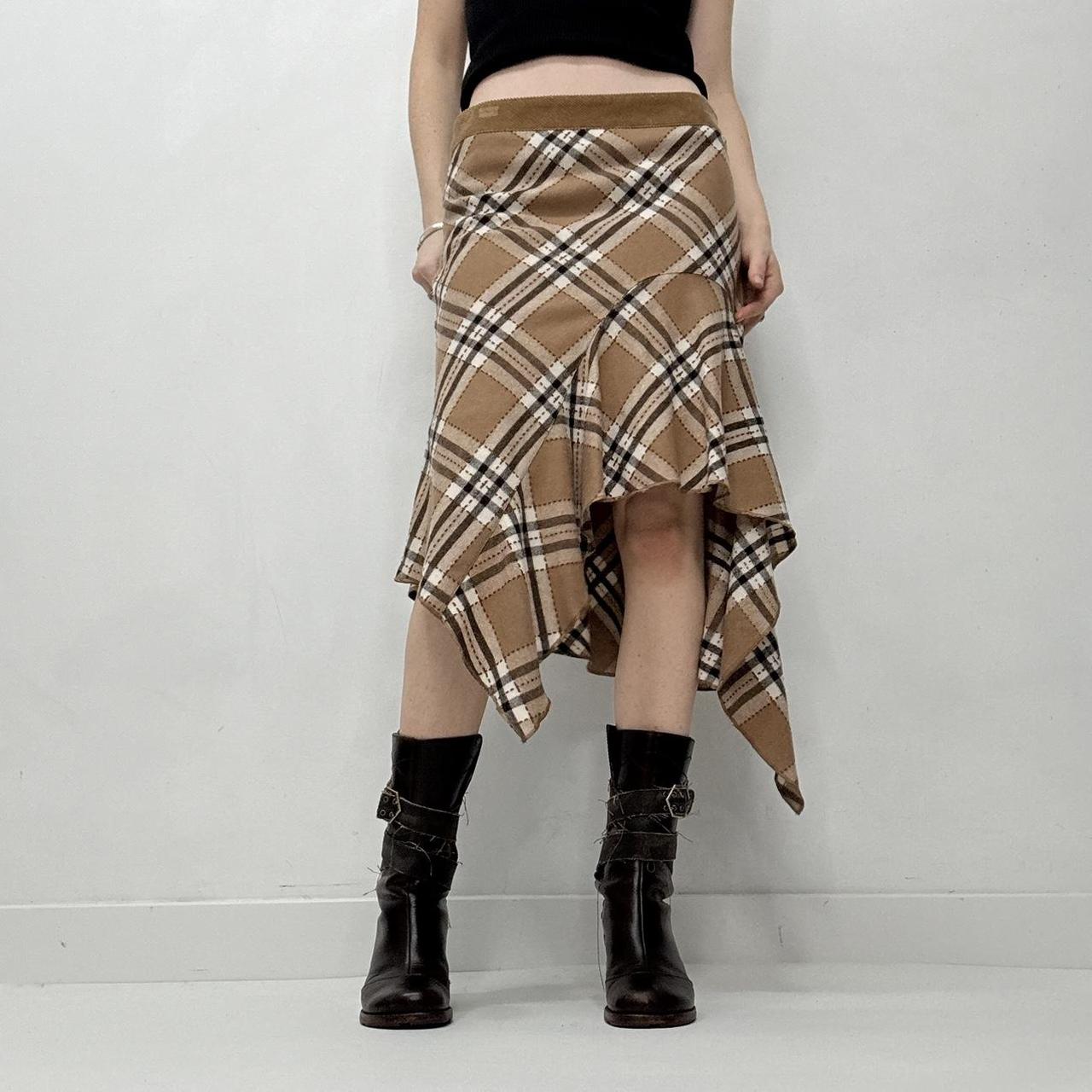 Tartan checked asymmetric ruffle skirt