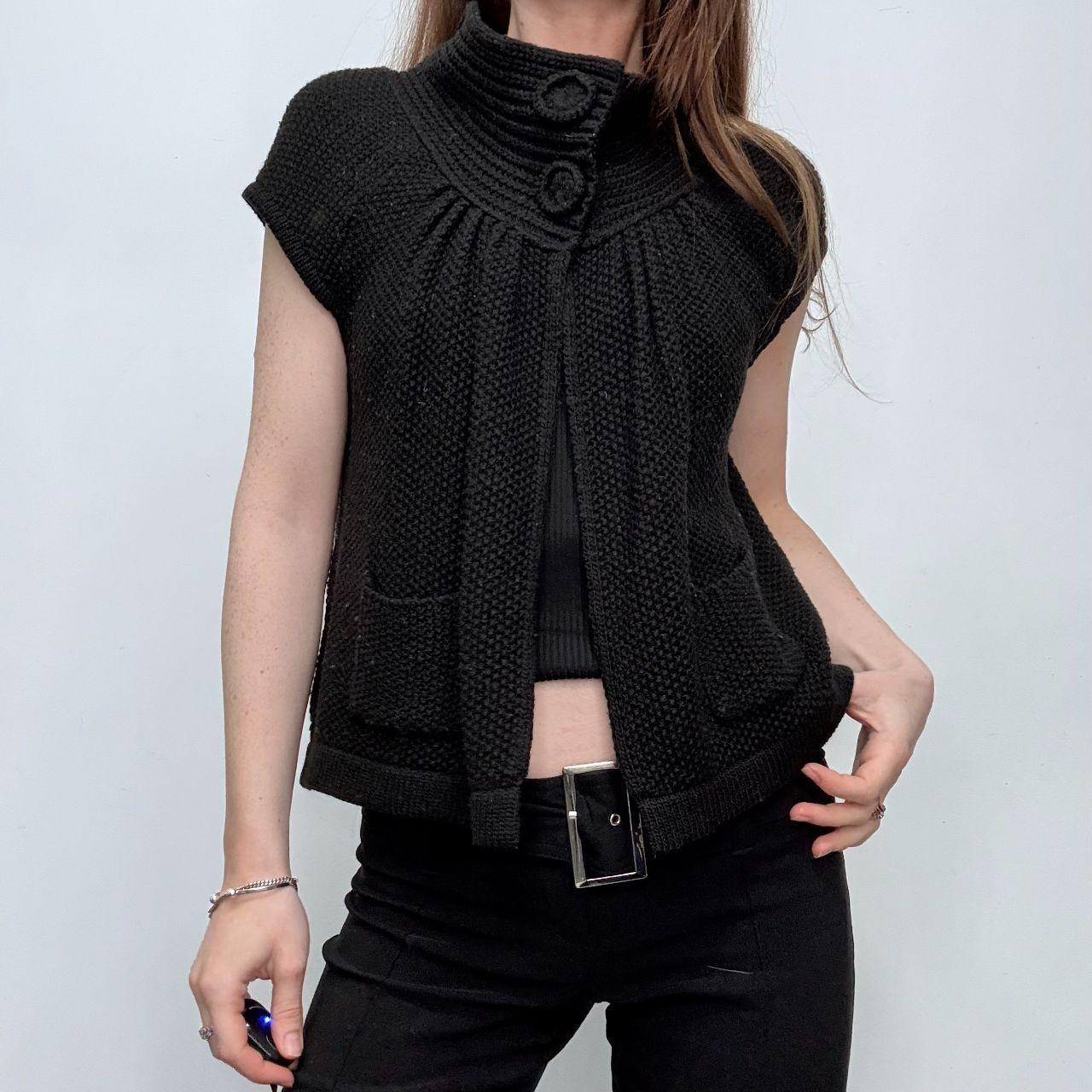 Black knit preppy pea coat cardigan