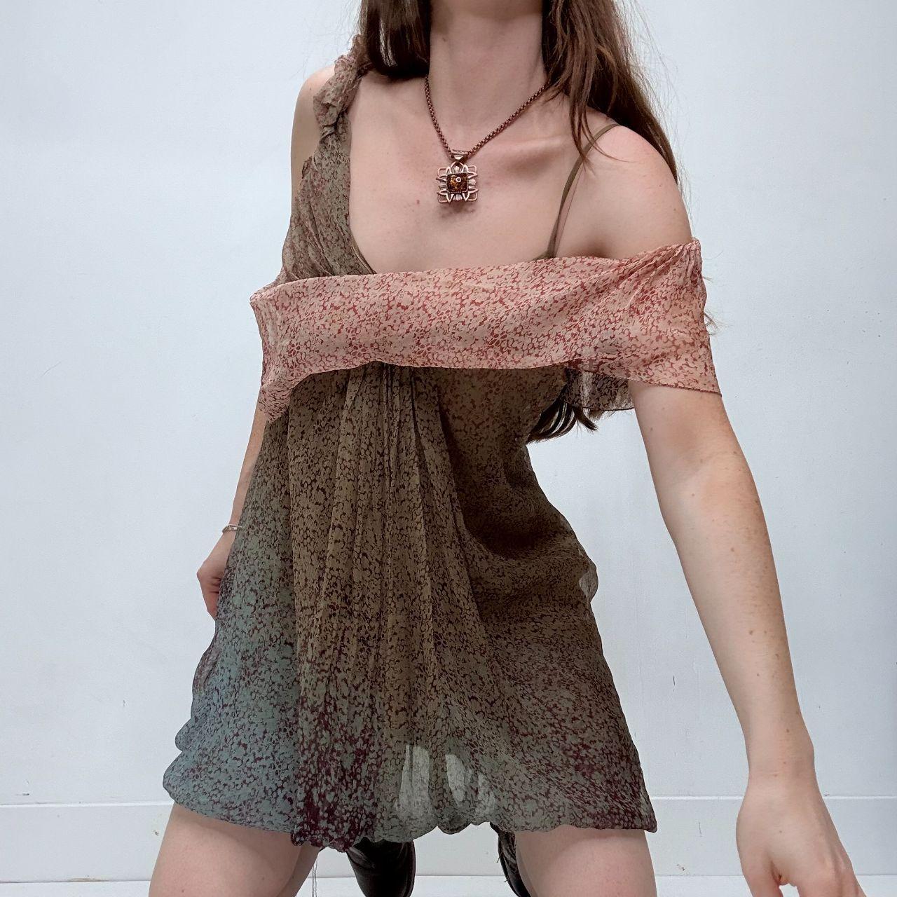 Sheer floral flutter asymmetric mini dress