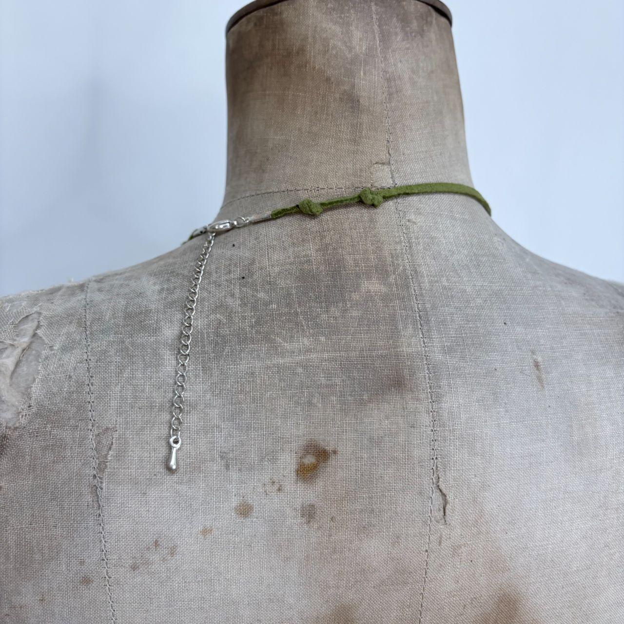 Green suede shell necklace