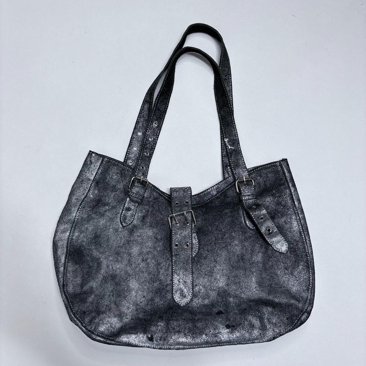 Distressed soft leather cargo buckle handbag