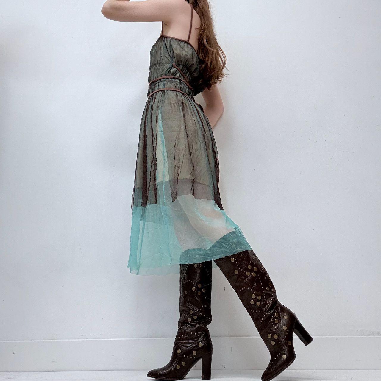 Sheer layered mesh gathered midi dress