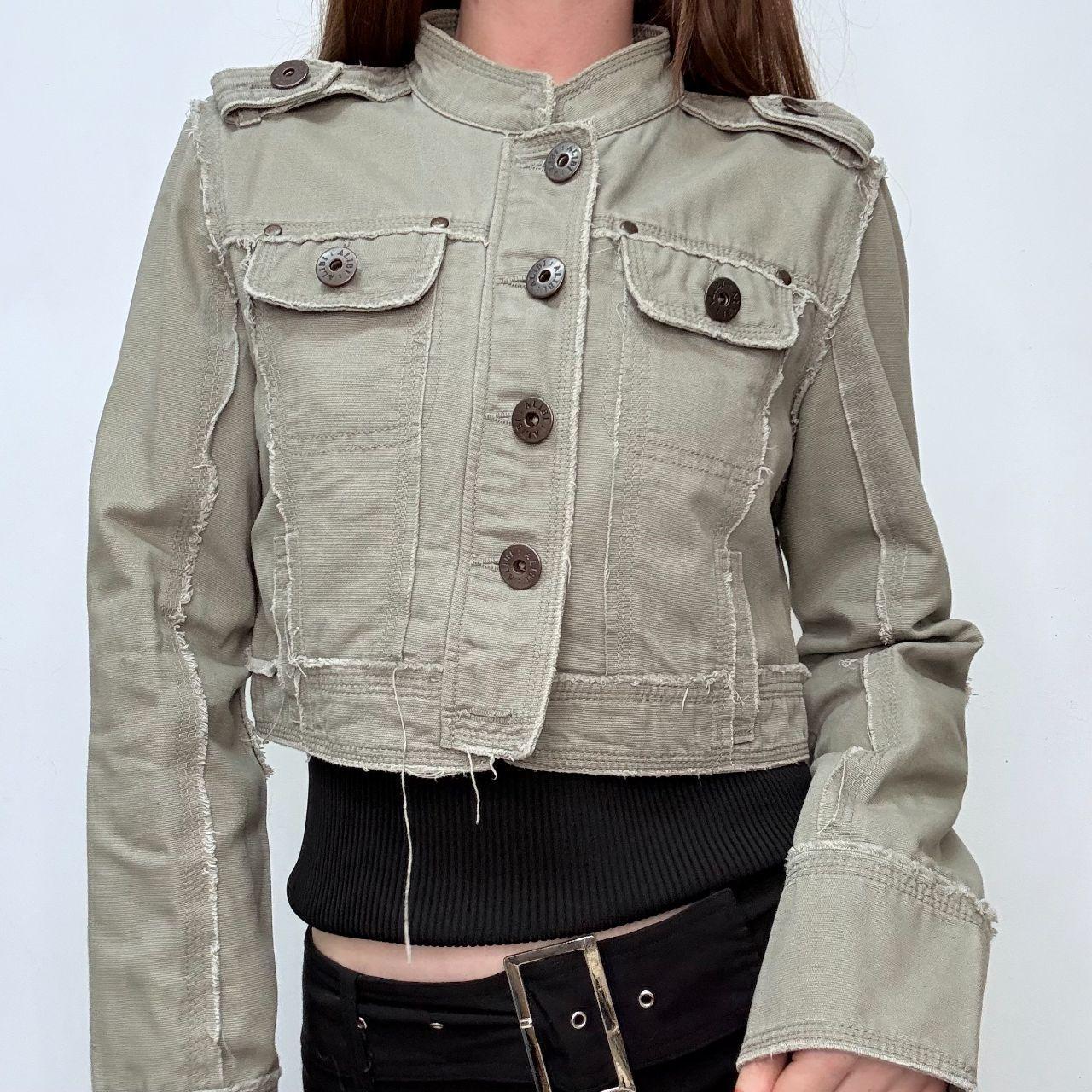 Khaki cropped button-up utility jacket