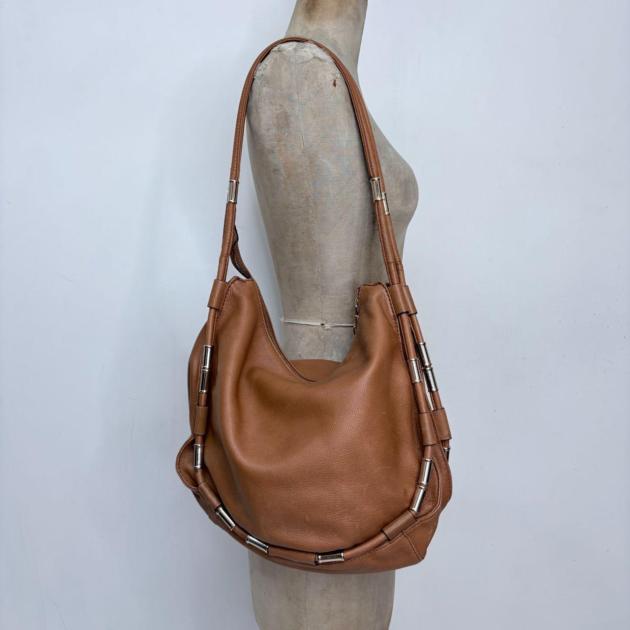 Tan leather slouchy chain bag