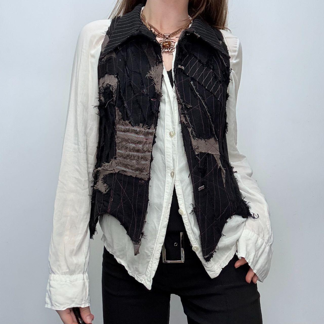 Pinstripe distressed patched waistcoat