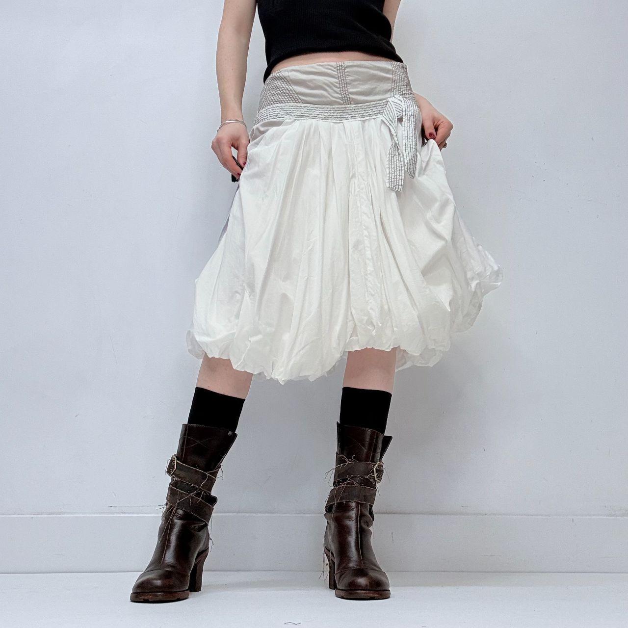 White gathered pleated puff skirt