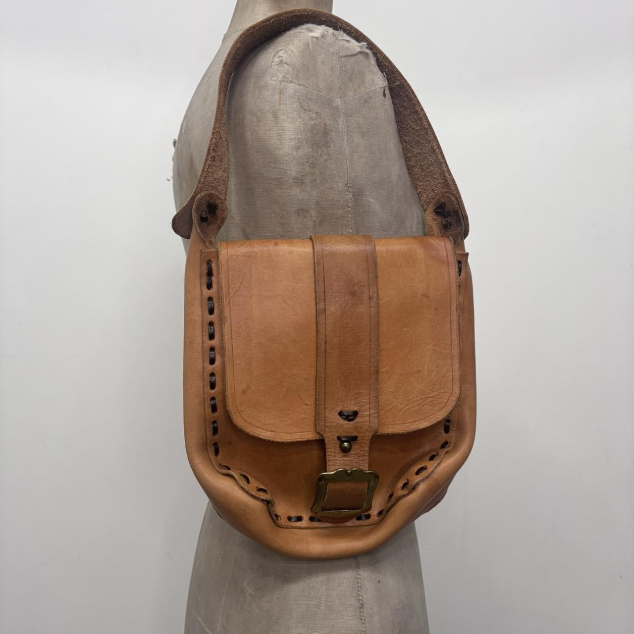 Tanned satchel leather shoulder bag