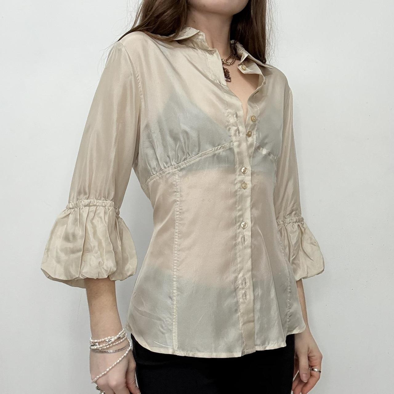 Sheer silk puff sleeve shirt