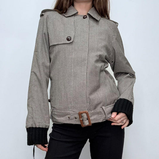 Grey tweed belted bomber trech coat