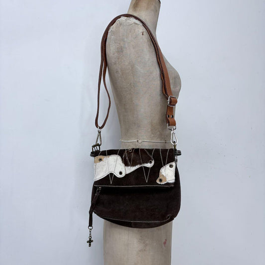 Pony hide studded cow shoulder bag