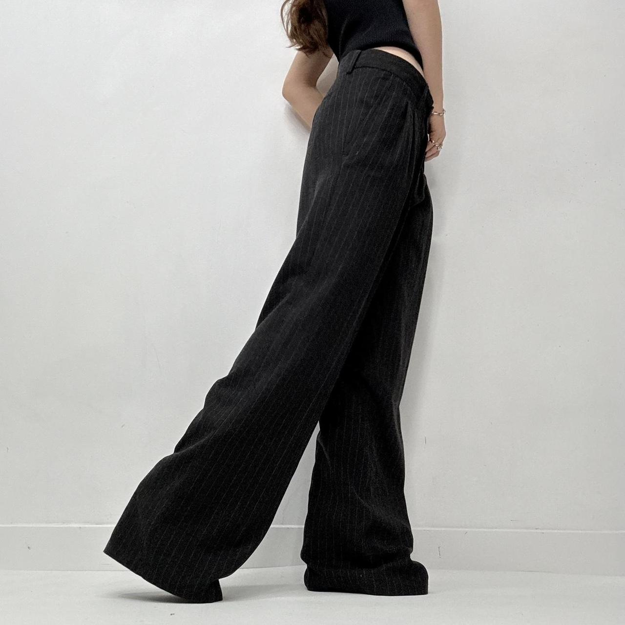 Grey pleated pinstripe wide-leg trousers
