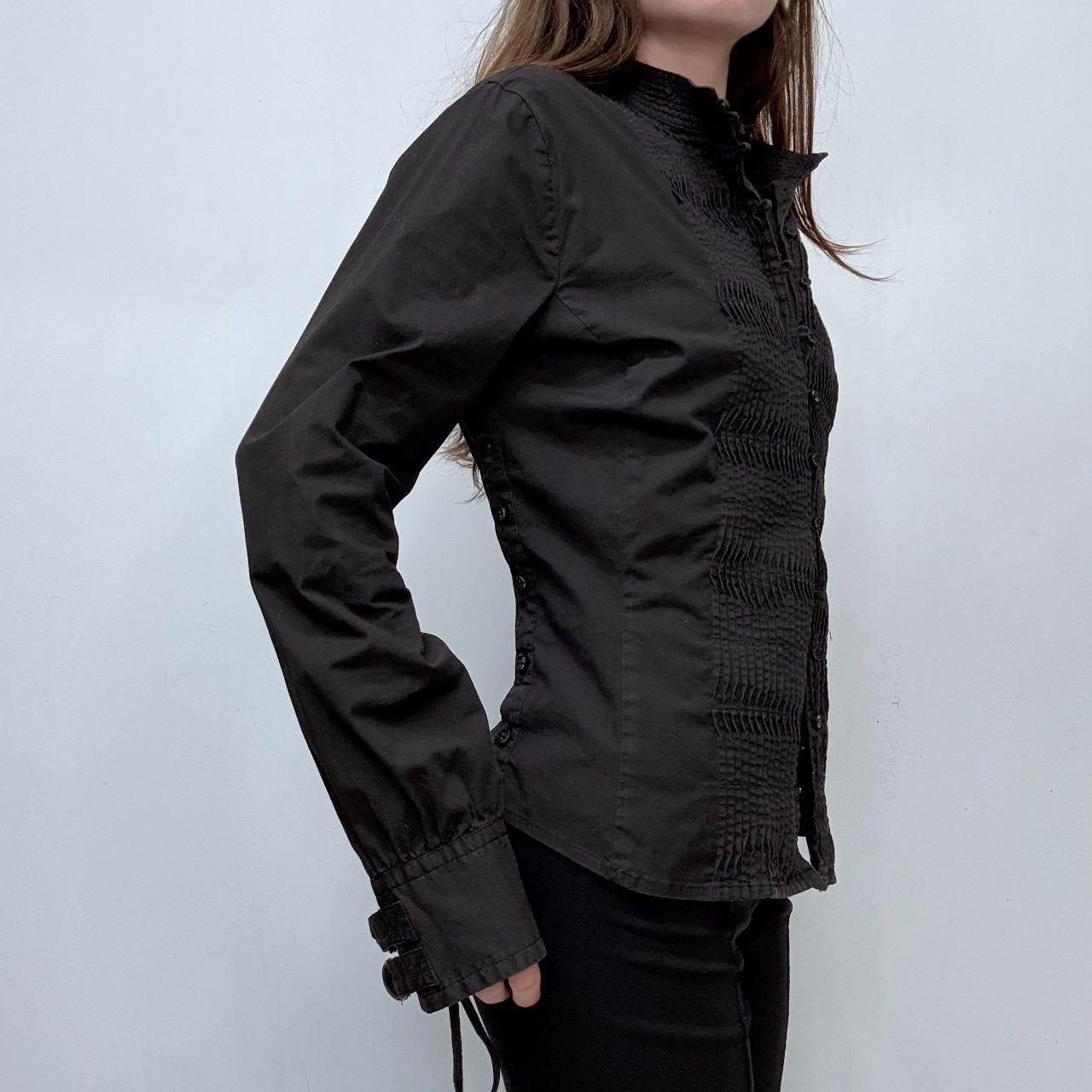 Black gathered front pleated shirt