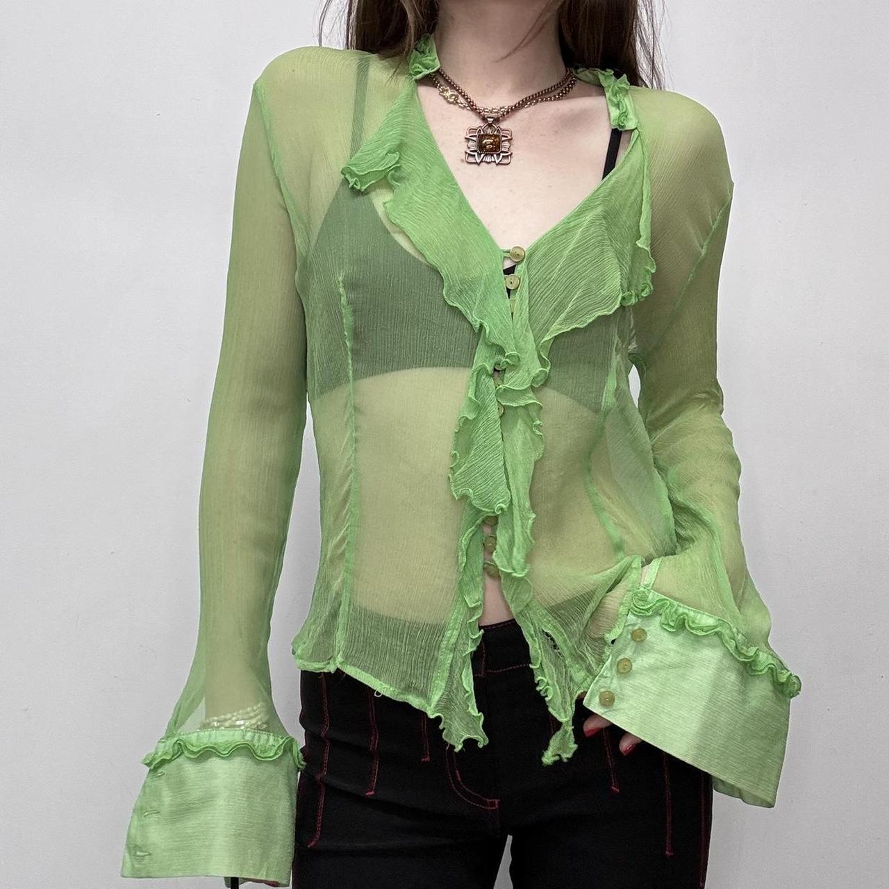 Sheer green flutter silk shirt