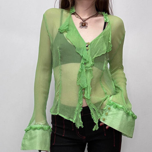 Sheer green flutter silk shirt