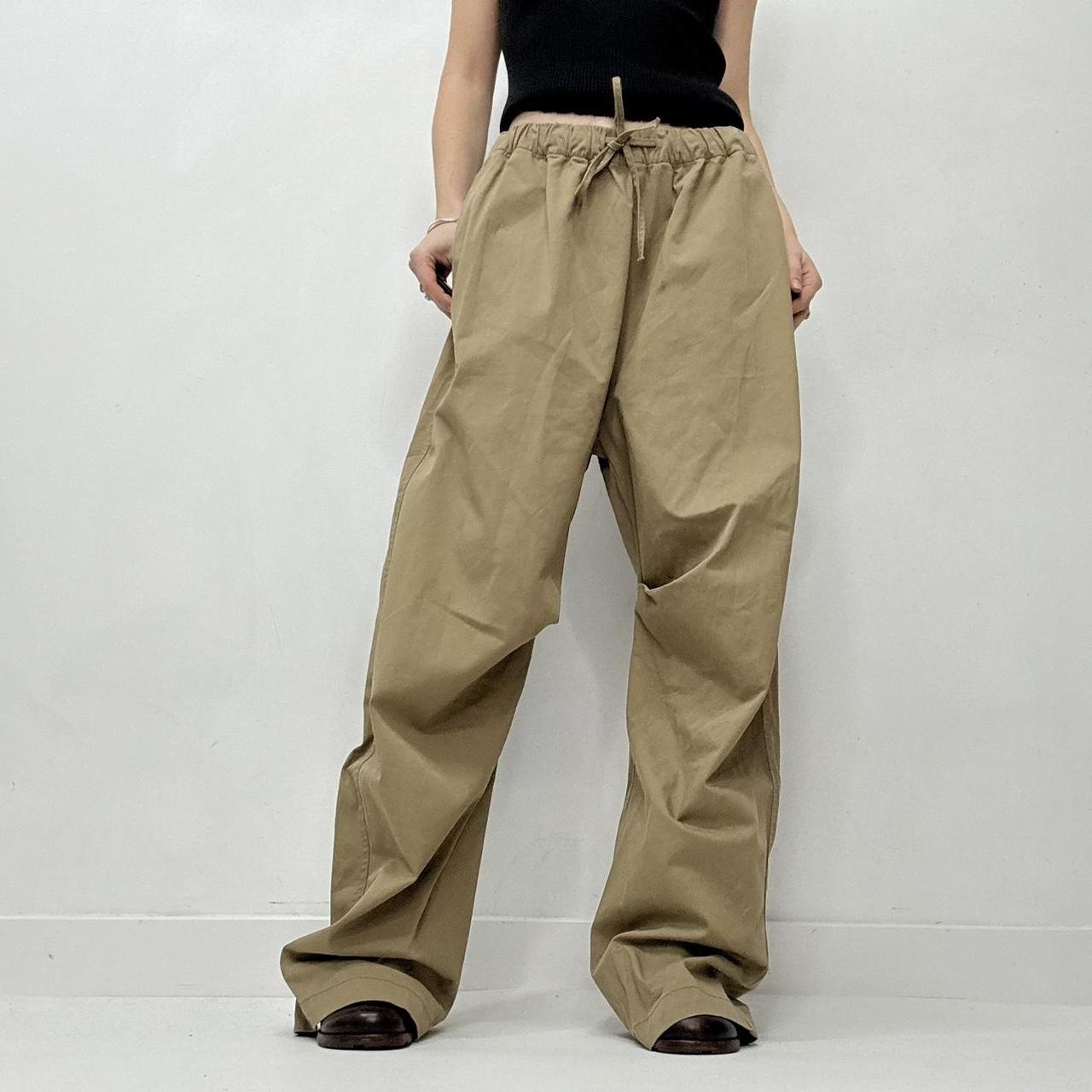 Oversized baggy drawstring khaki brown trousers