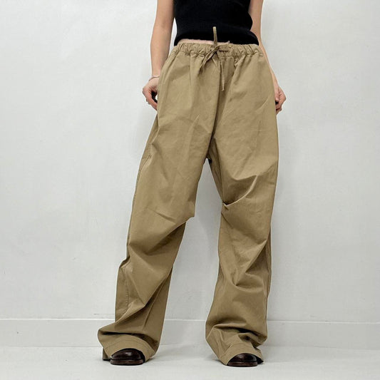 Oversized baggy drawstring khaki brown trousers