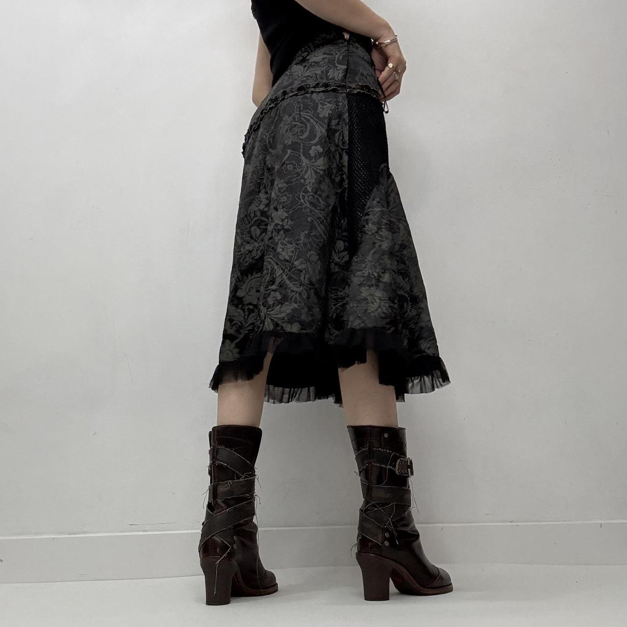 Black grunge baroque patterned midi skirt