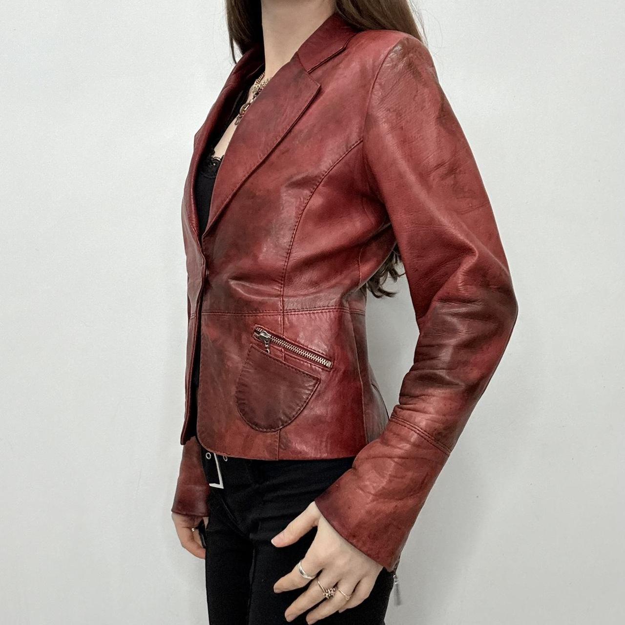 Red distressed leather jacket