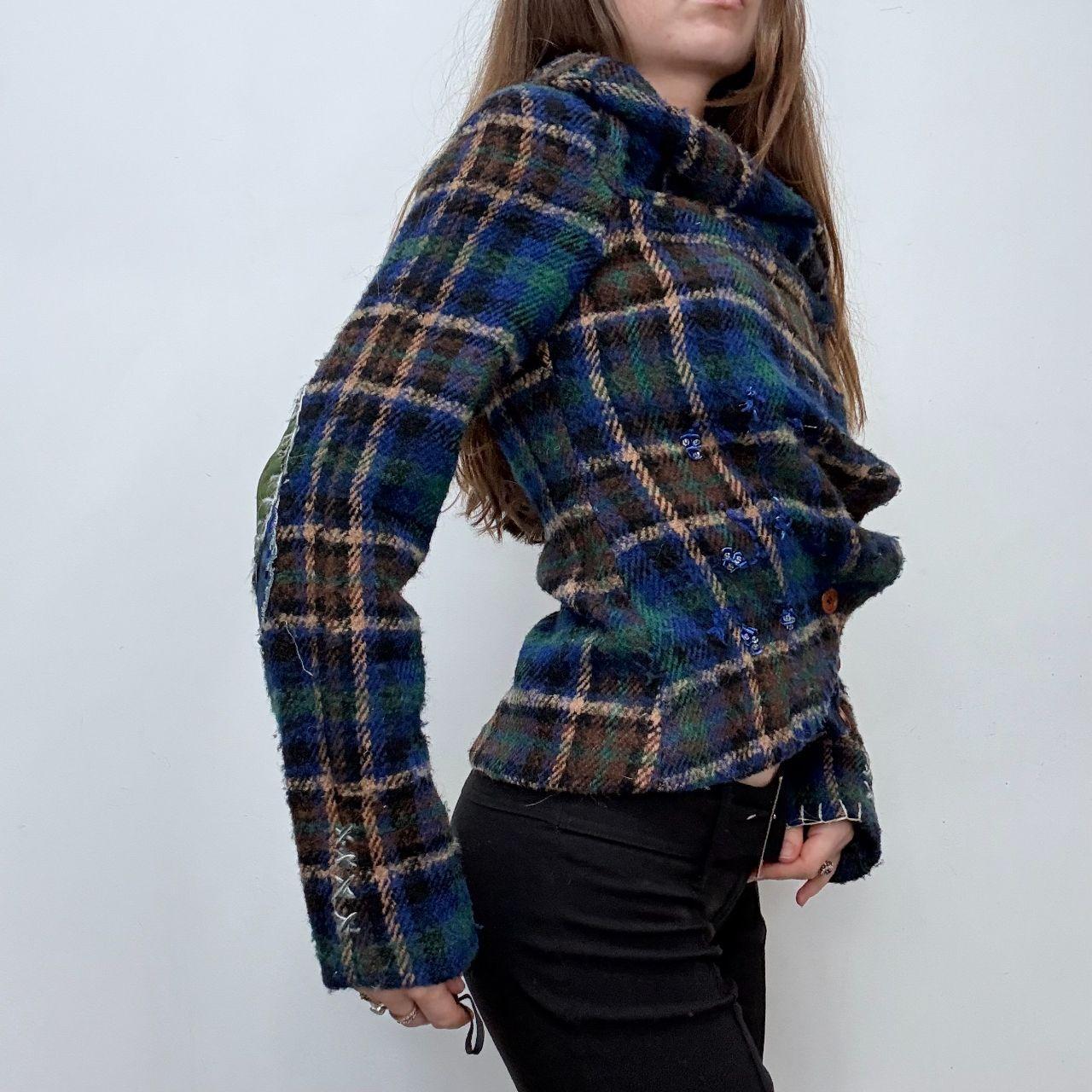 Tartan asymmetric flared jacket