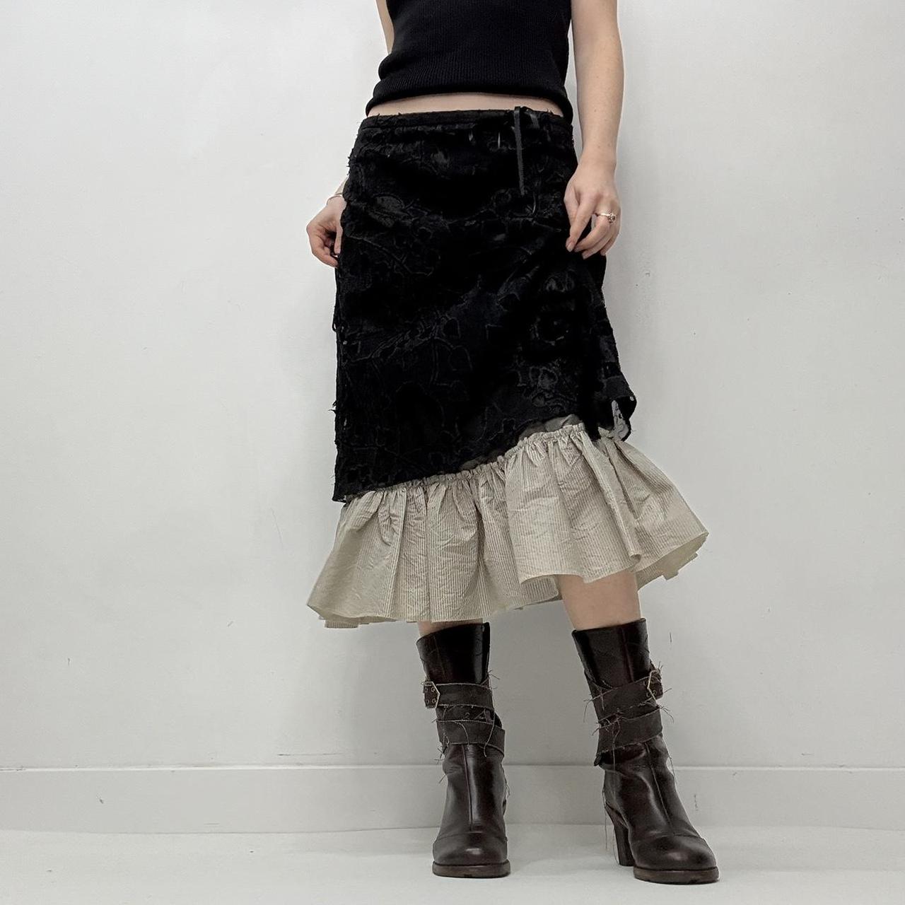 Black lace pinstripe layered skirt