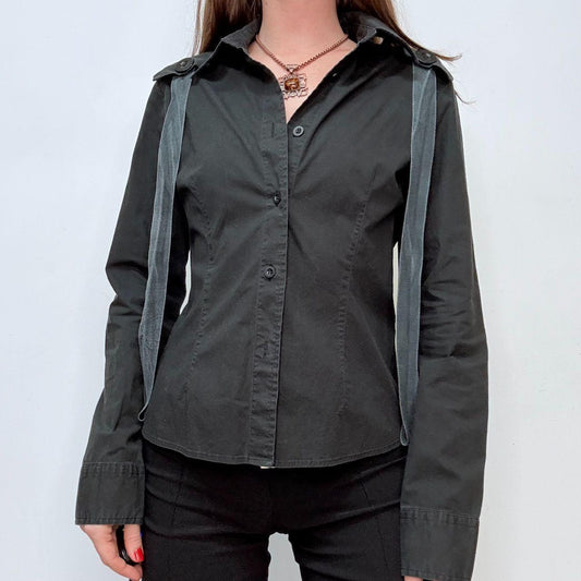 Black fitted utility strap cargo shirt